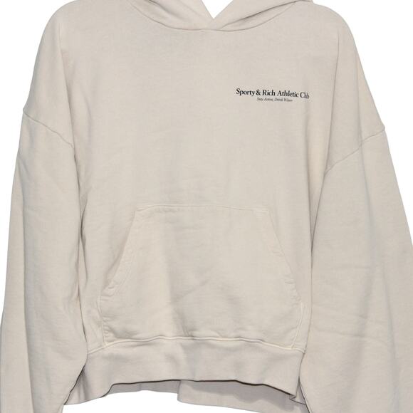 Sporty & Rich Upper East Side Cropped Hoodie Cream Logo Print Size XL - Picture 2 of 8